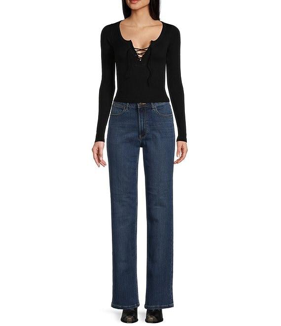 Wrangler® High Rise Straight Leg Dark Denim Jeans Product Image