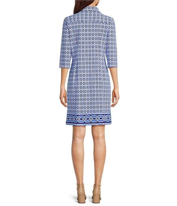 Jude Connally Susanna Terrace Geo Border Print Point Collar 3/4 Sleeve Polished Classic Shirt Dress Product Image