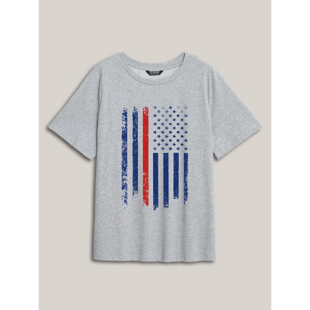 Plus Size American Flag Round Neck T-Shirt Mediumgray Women Leisure Non Country Round Neck Casual T-shirts BloomChic 22-24/3X Product Image