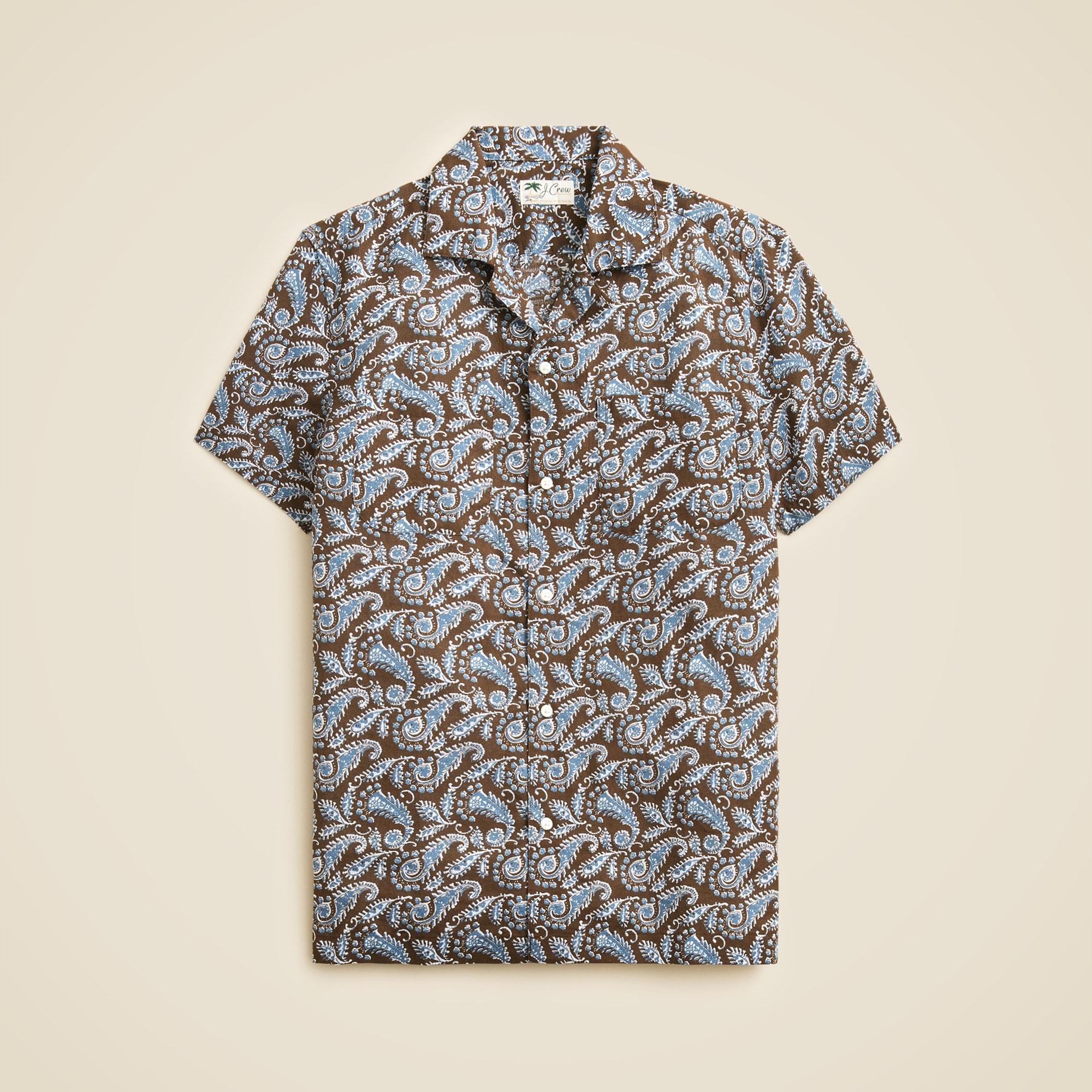 Short-sleeve slub cotton-linen blend camp-collar shirt in print Product Image