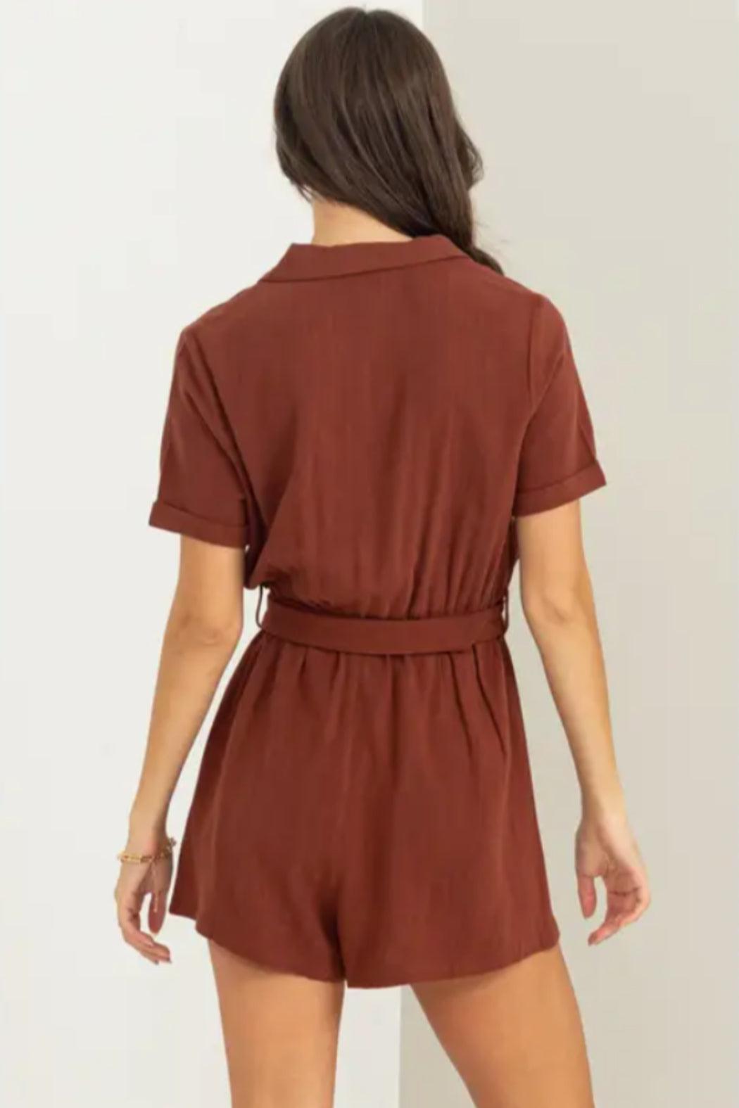 Comfy Cutie Button-Front Belted Romper Product Image