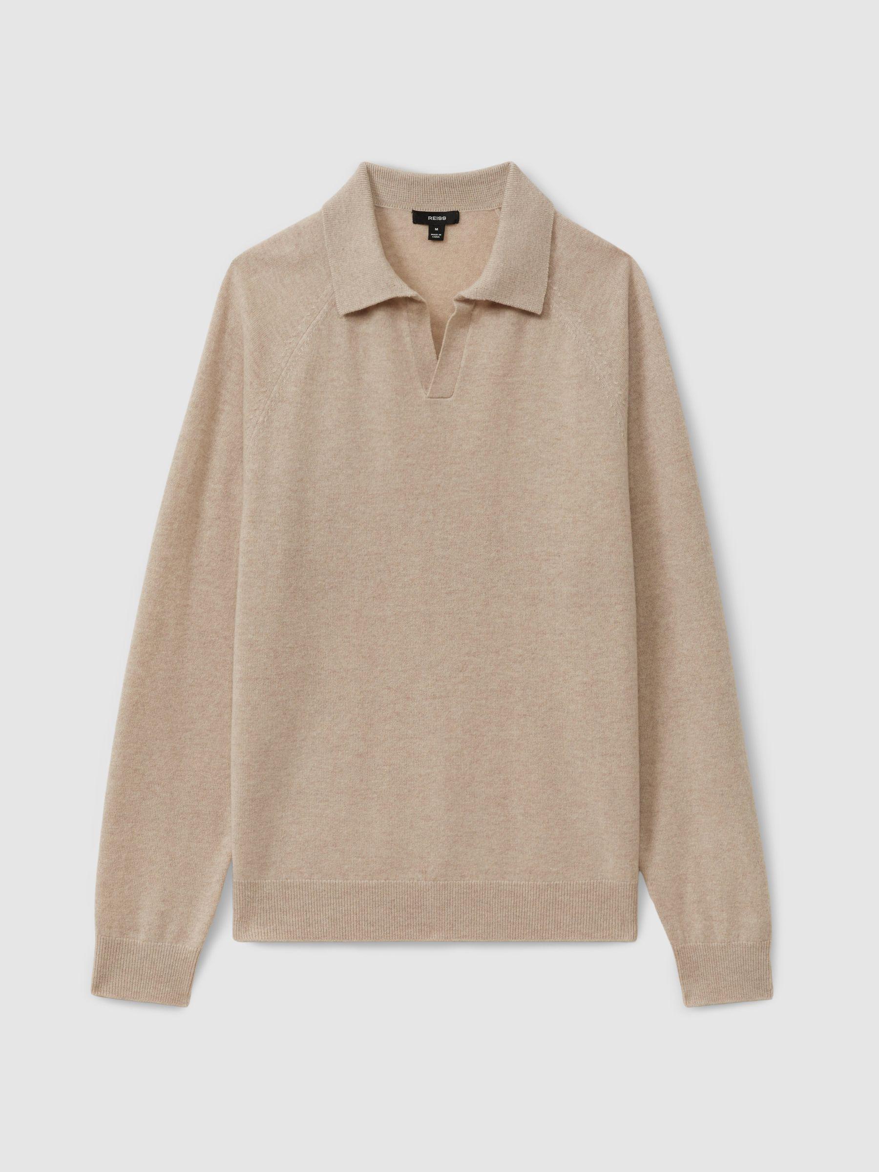 Wool-Cashmere Open-Collar Polo Shirt in Oatmeal Product Image