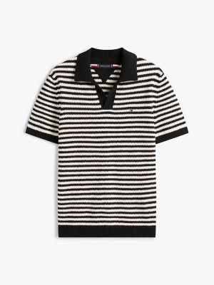 Short-Sleeve Stripe Polo Sweater Product Image