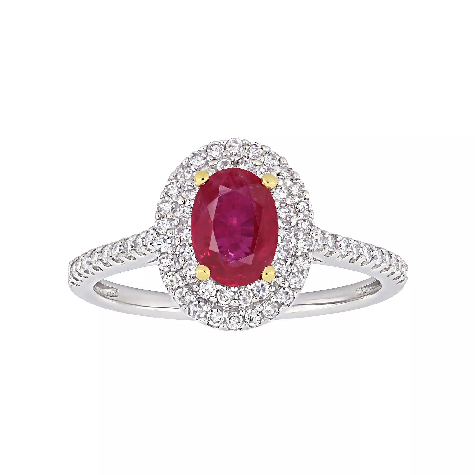 Stella Grace Two Tone 14k Gold Ruby & 1/3 Carat T.W Diamond Double Halo Engagement Ring, Women's, Size: 6, 14k Two Tone Product Image