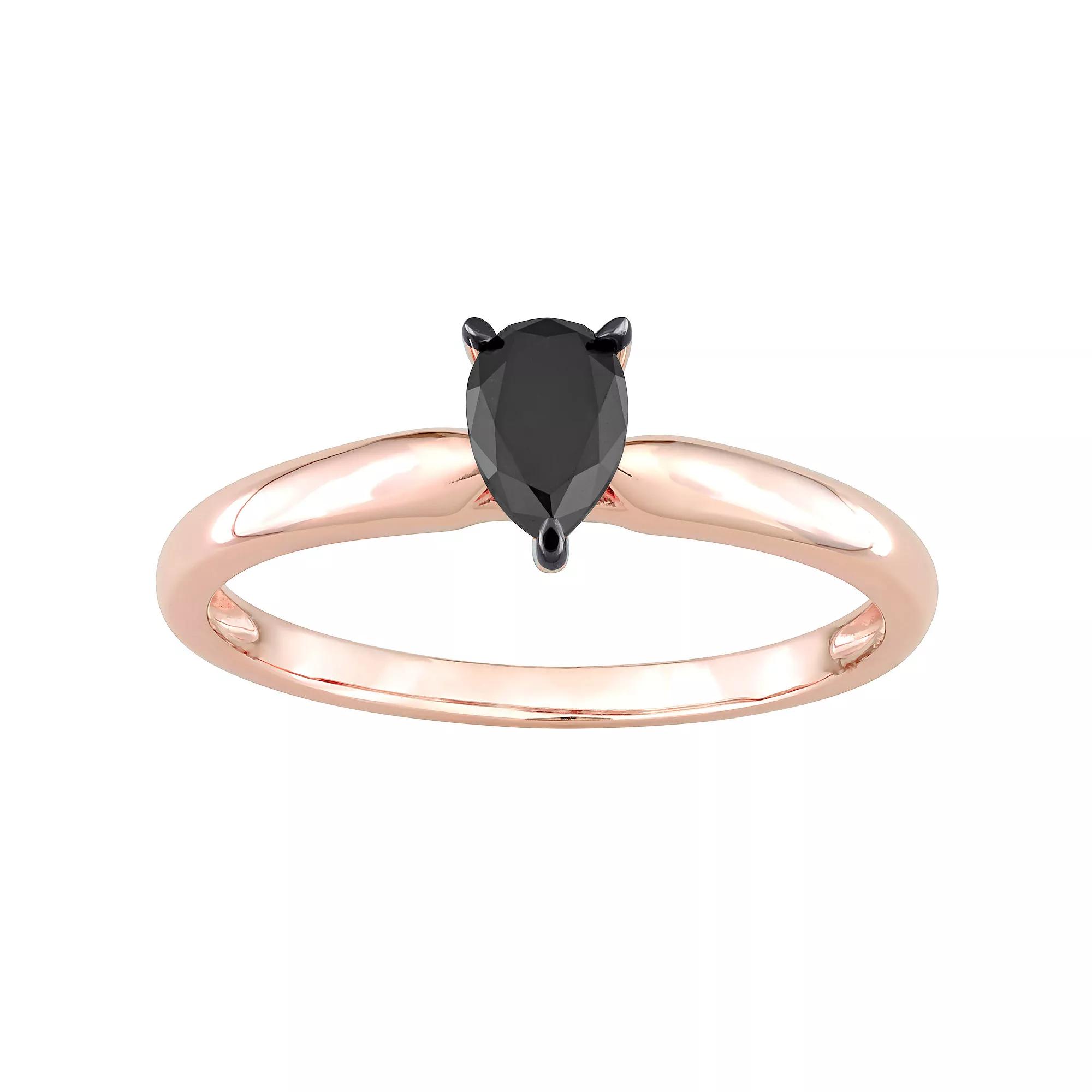 Stella Grace 14k Rose Gold 1/2 Carat T.W Pear Cut Black Diamond Solitaire Engagement Ring, Women's, Size: 6.50 Product Image