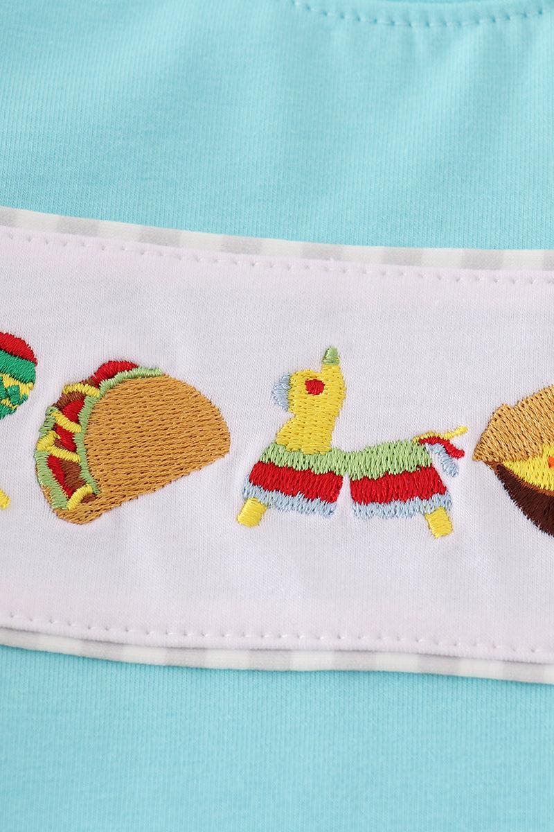 Blue taco embroidery stripe shorts set Product Image