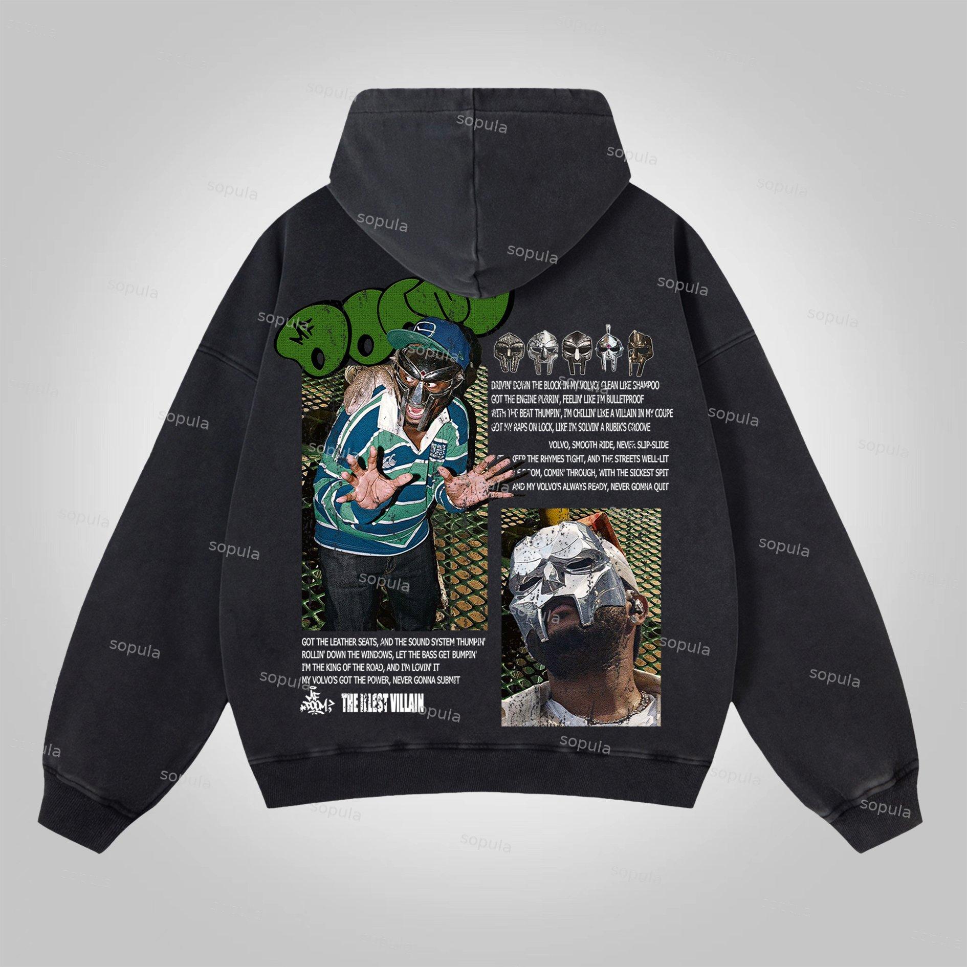 The Illest Villain Mf Doom Graphic Washed Zip-Up Hoodie Product Image