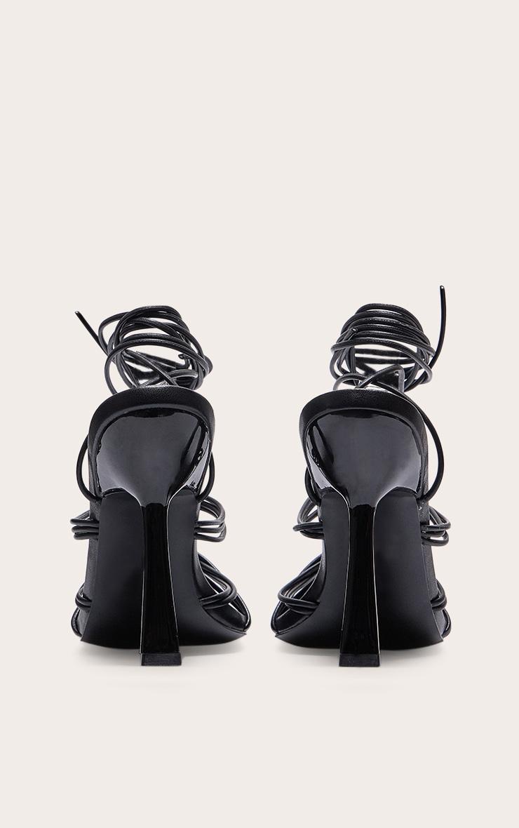 Black Wide Fit Strappy Knot Square Lace Up High Heeled Sandals Product Image
