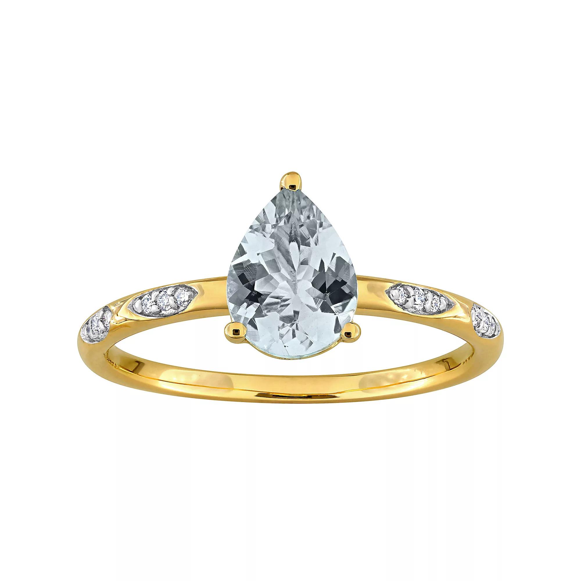 Stella Grace 14k Gold Aquamarine & 1/10 Carat T.W. Diamond Solitaire Ring, Women's, Size: 5 Product Image