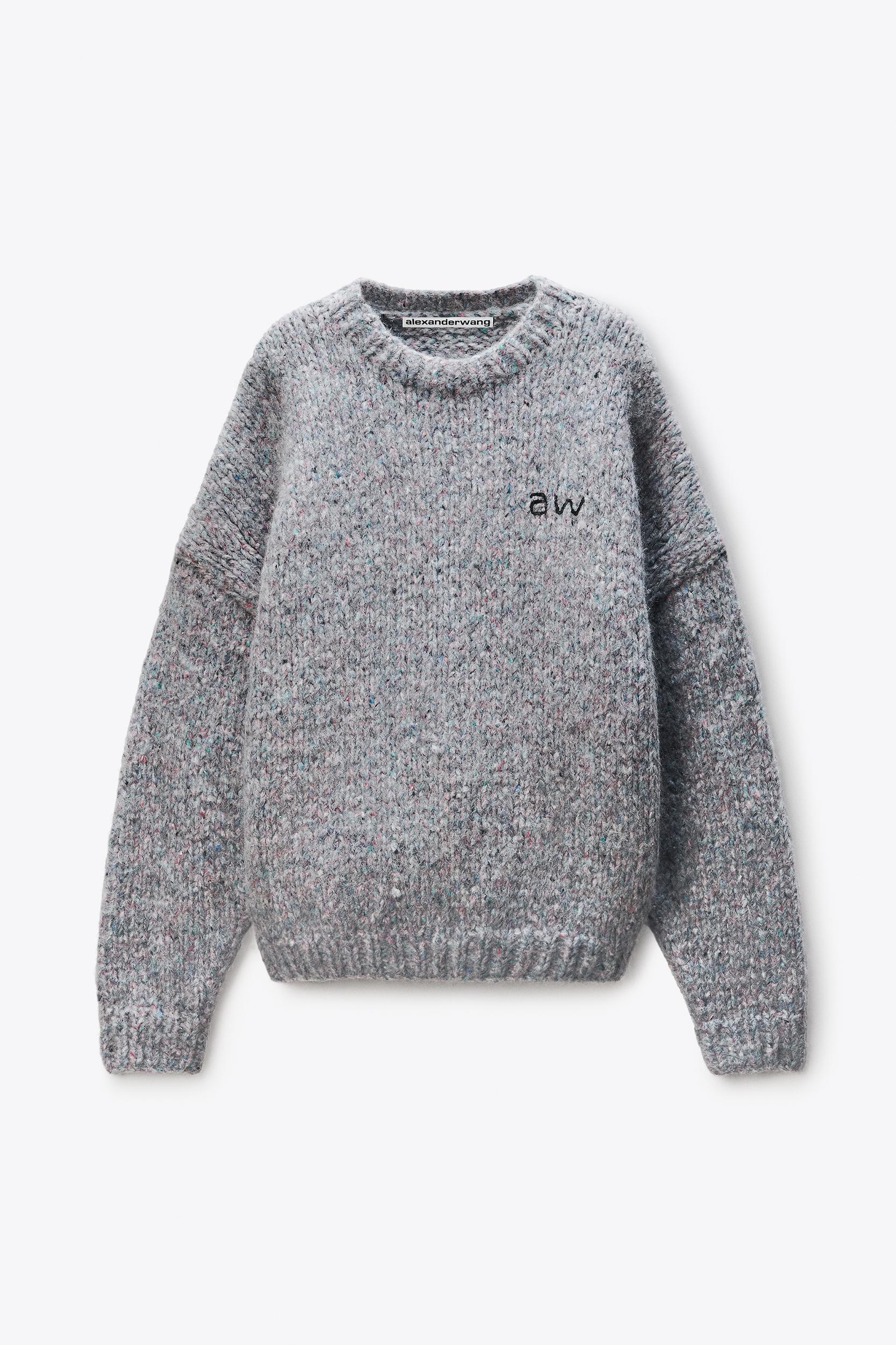 Grey Oversized Pullover With Hand-crochet Logo  Product Image