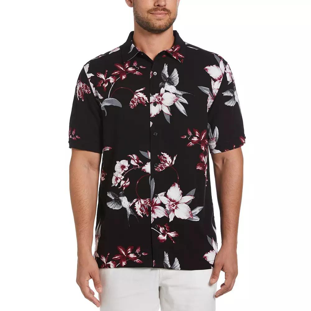 Men's Cubavera Floral Print Short Sleeve Button-Down Shirt, Size: XL, Black Product Image