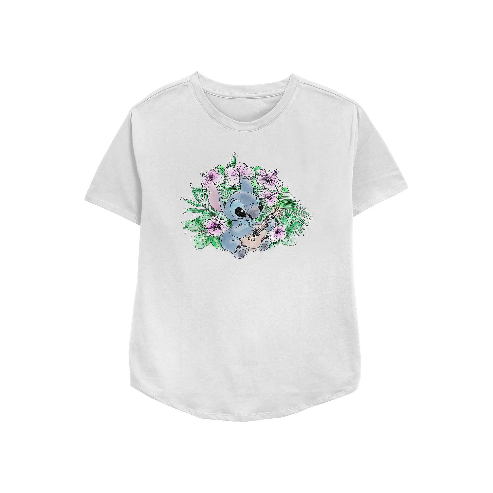 Disney's Lilo & Stitch Playing Ukulele Women's Relaxed Fit Graphic Tee, Size: Large, White Product Image