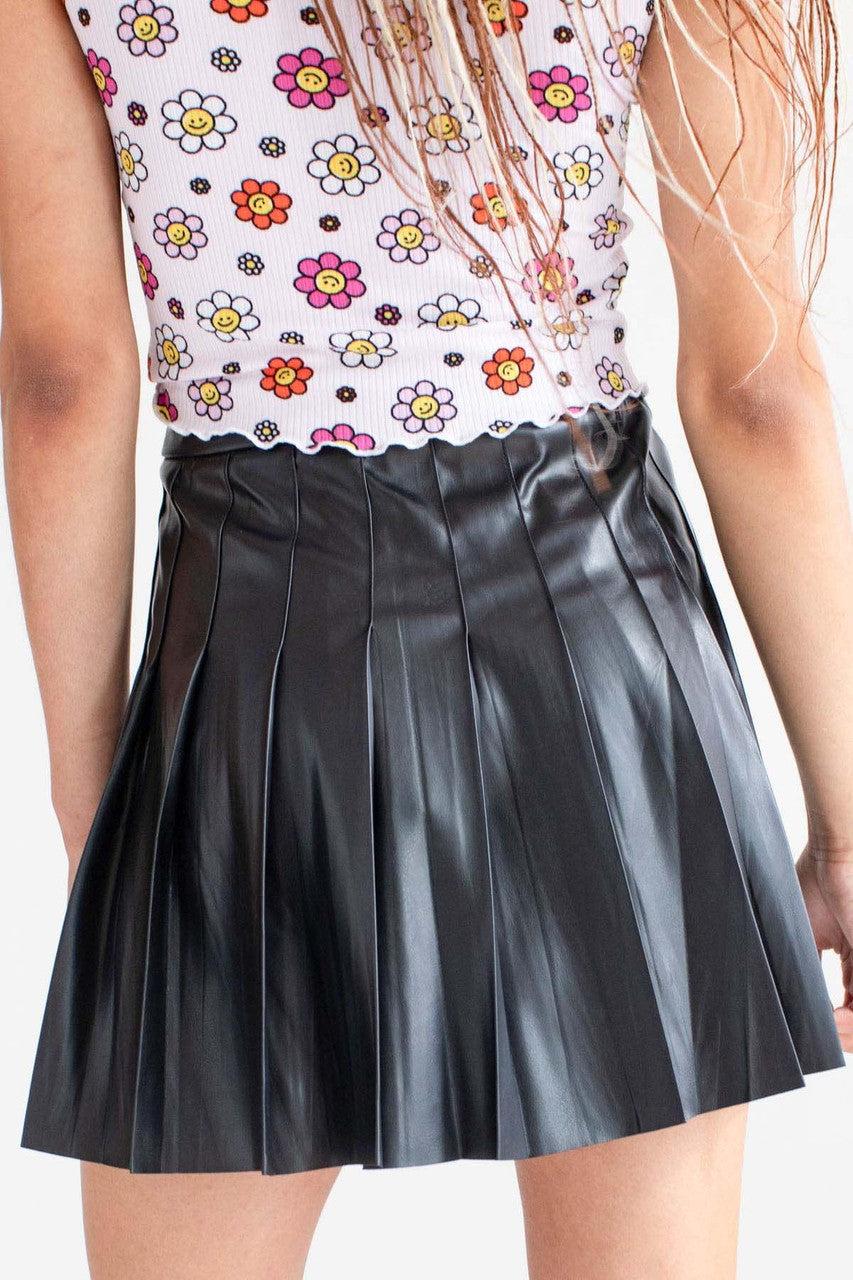 Black Pleather Pleated Skirt Product Image