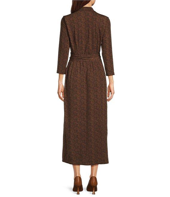 J.McLaughlin Printed Knit Reversible Point Collar V-Neck 3/4 Sleeve Wrap Dress Product Image