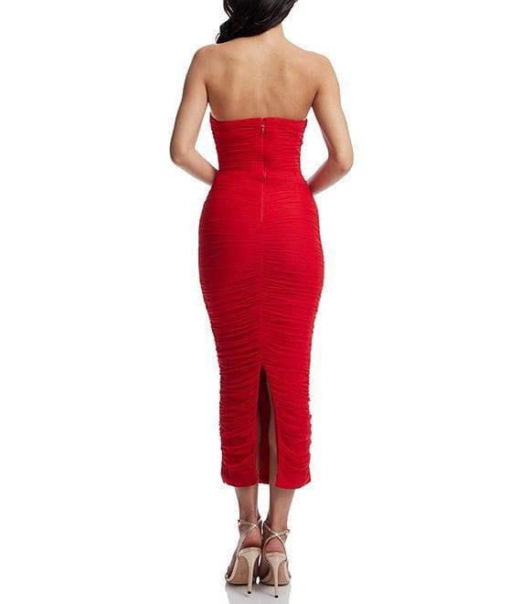 Dress the Population Ferra V-Neck Sleeveless Ruched Midi Bodycon Dress Product Image