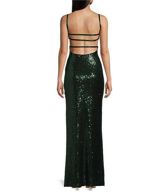 B. Darlin Spaghetti Strap Sleeveless Sequin Sweetheart Long Dress Product Image