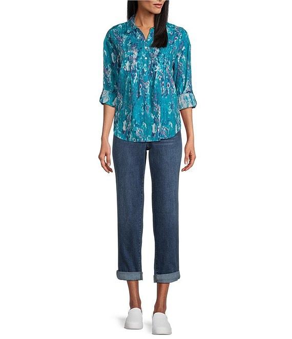 Westbound Tie-Dye Roll Tab Long Sleeve Point Collar Henley Top Product Image