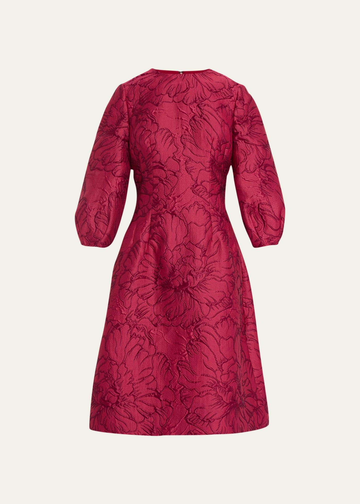Blouson-Sleeve Floral Jacquard Midi Dress Product Image