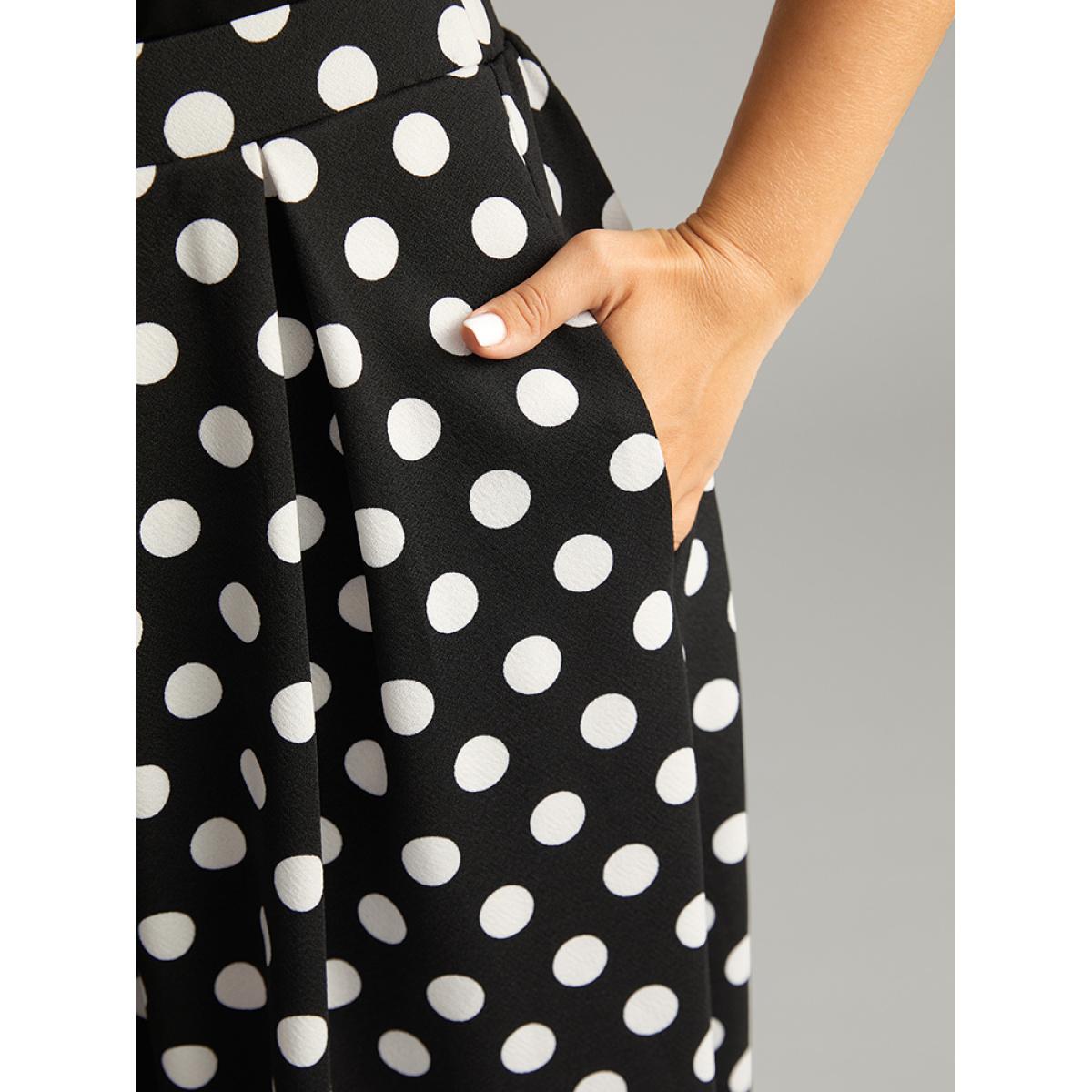 Plus Size Halloween Polka Dot Patchwork Elastic Waist Skirt Women Black Elegant Patchwork Loose Low stretch Pocket Festival-Halloween Skirts BloomChic 28/5X Product Image