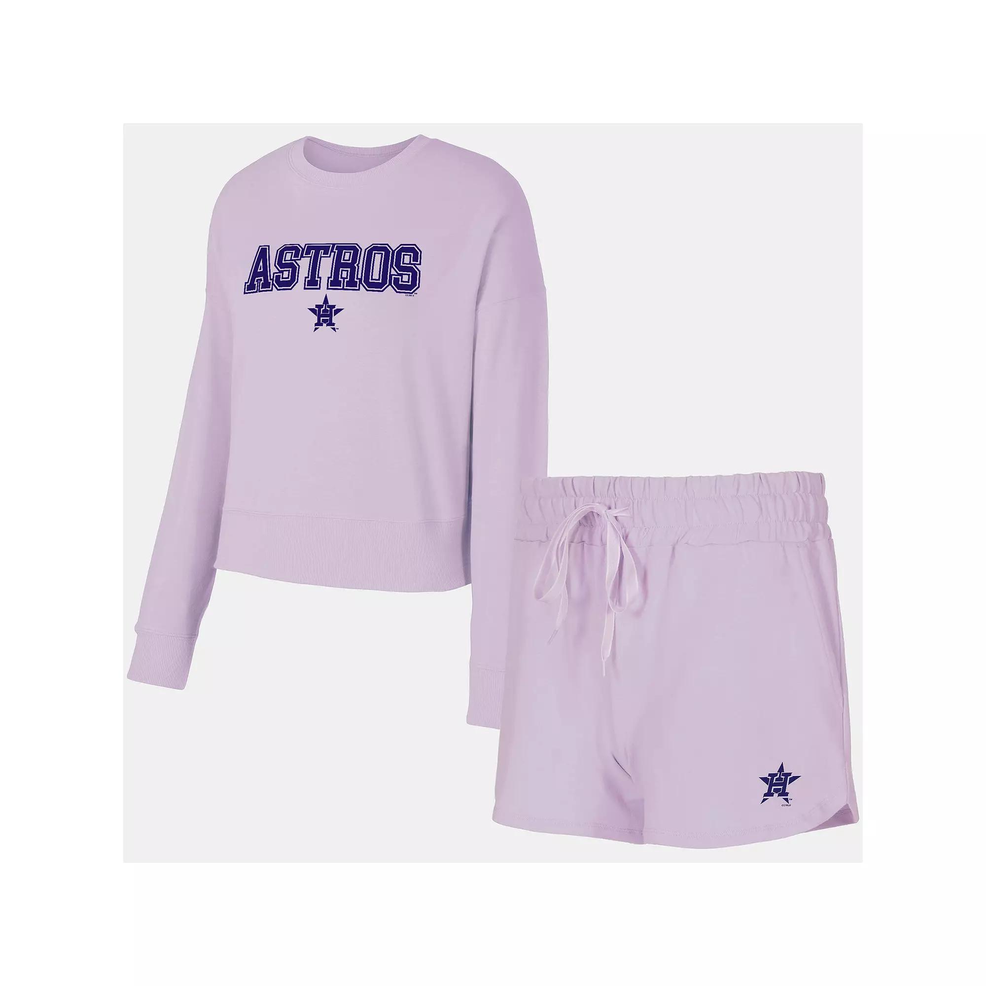 Women's Concepts Sport  Lavender Houston Astros Elevation Tri-Blend Long Sleeve T-Shirt & Shorts Set, Size: 2XL, Team Product Image