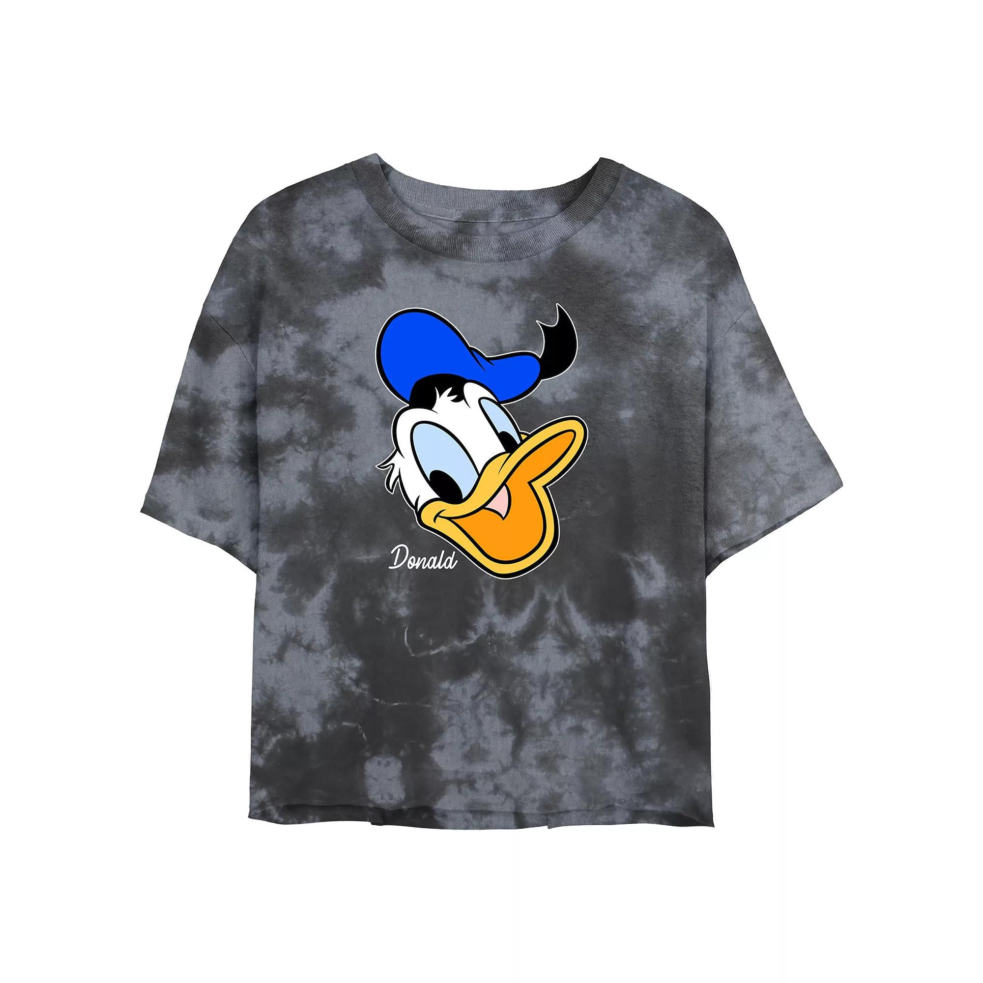 Juniors' Disney Donald Duck Smiling Face Portrait Wash Crop Tee, Girl's, Size: Small, Black Grey Product Image