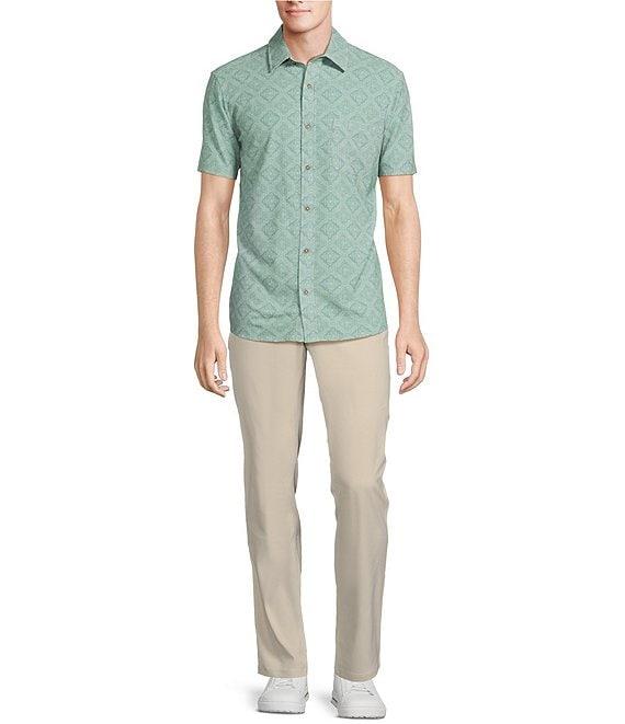 Rowm Performance Rec + Relax Short Sleeve Medallion Print Seersucker Shirt Product Image