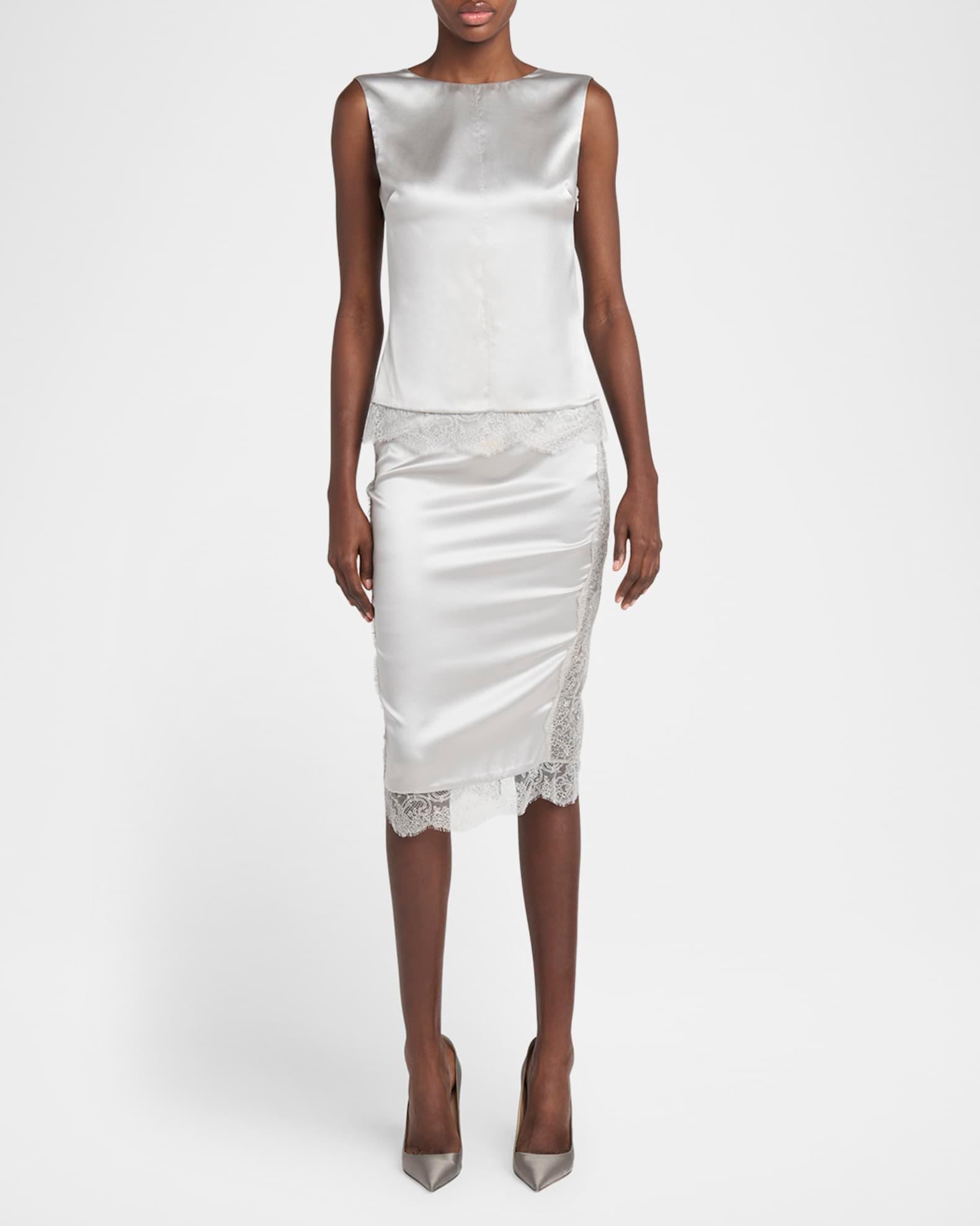 Lace-Inset Stretch Crepe Satin Skirt Product Image