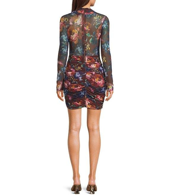 Guess Bernadette Long Sleeve Printed Slinky Mesh Sheath Dress Product Image