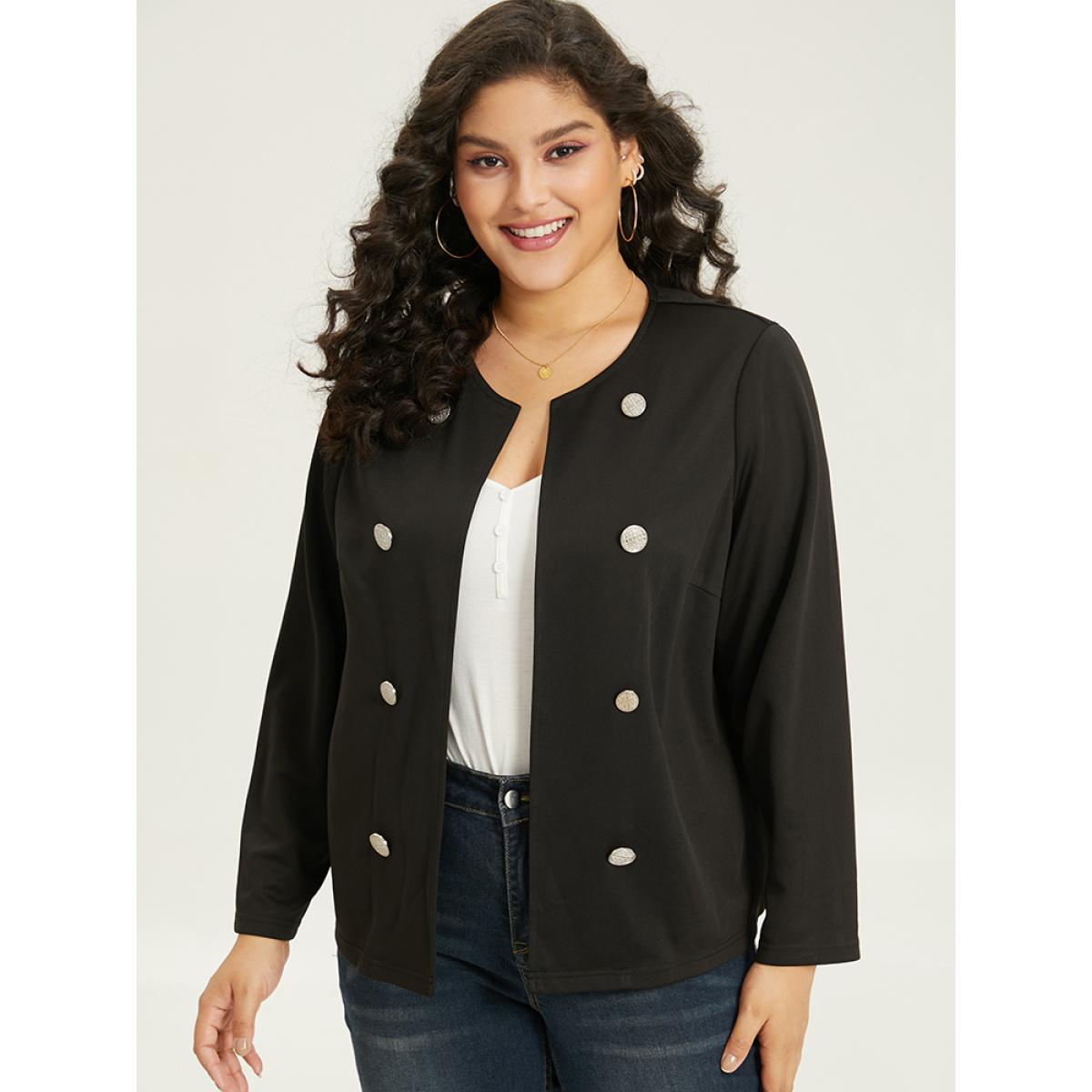 Plus Size Halloween Solid Buckle Detail Jacket Women Black Plain Office Jackets BloomChic 10/M Product Image