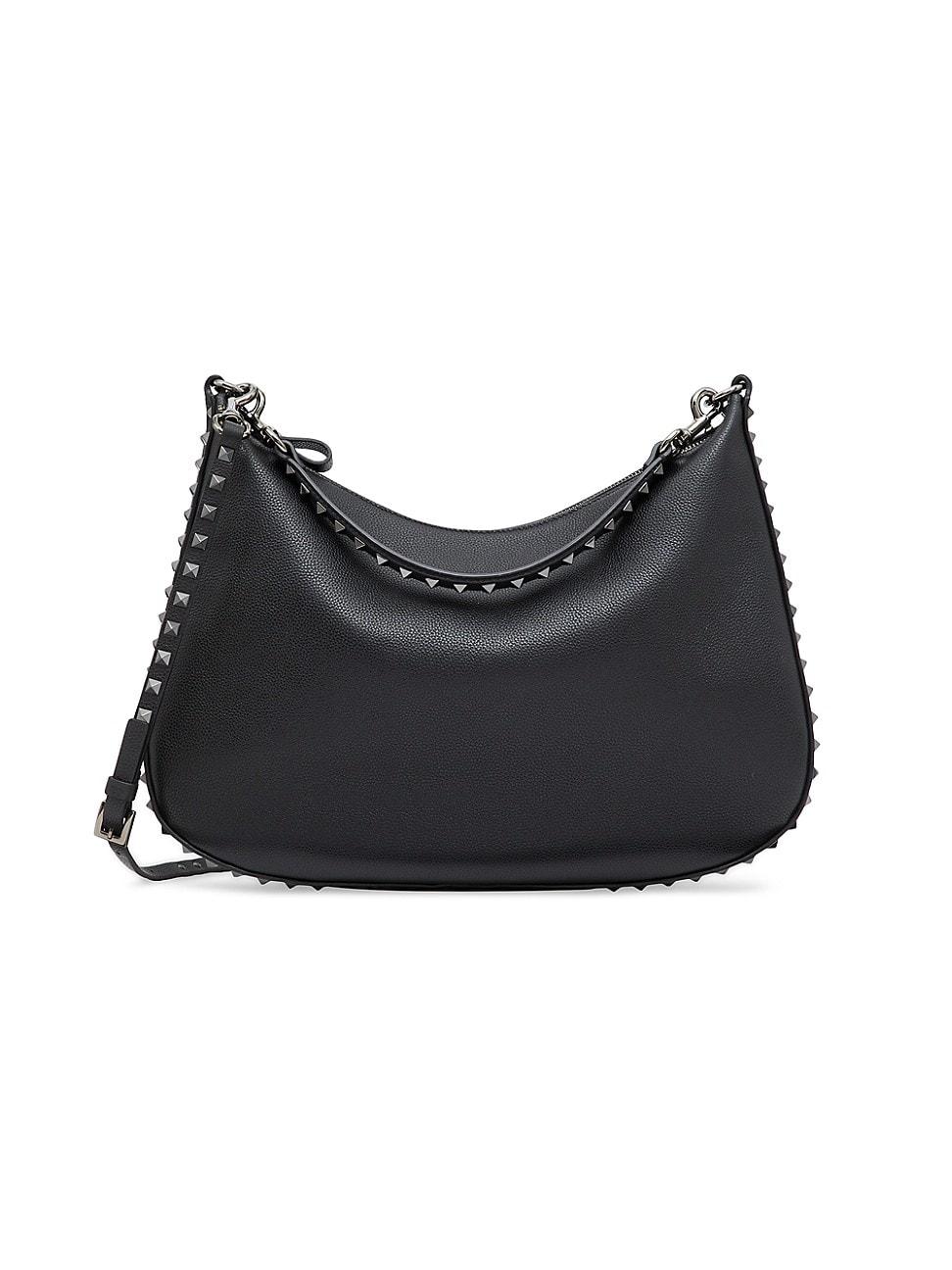 Womens Rockstud Hobo Bag in Grainy Calfskin Product Image