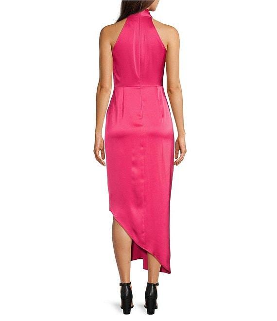 Alex Marie Hazel Surplice V-Neck Sleeveless Satin Asymmetrical Hem Midi Dress Product Image