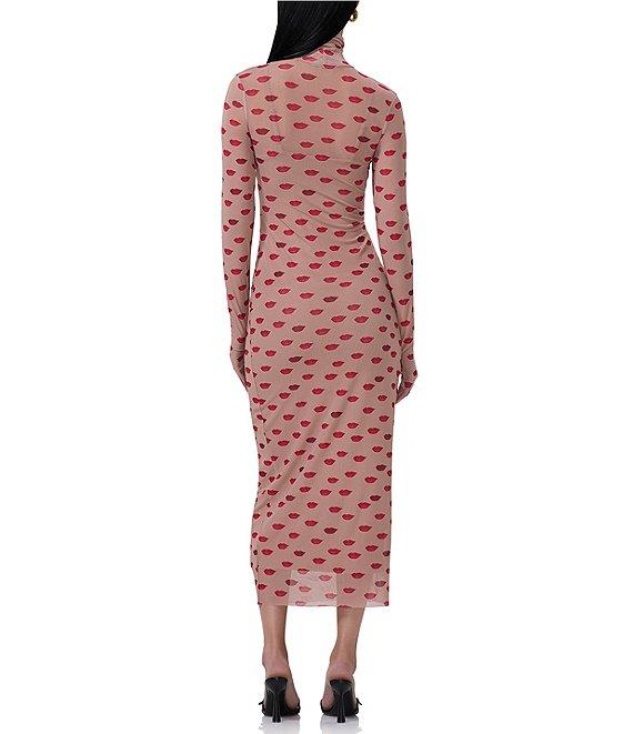 AFRM Shailene Mesh Novelty Kiss Print Turtleneck Long Sleeve Bodycon Midi Dress Product Image