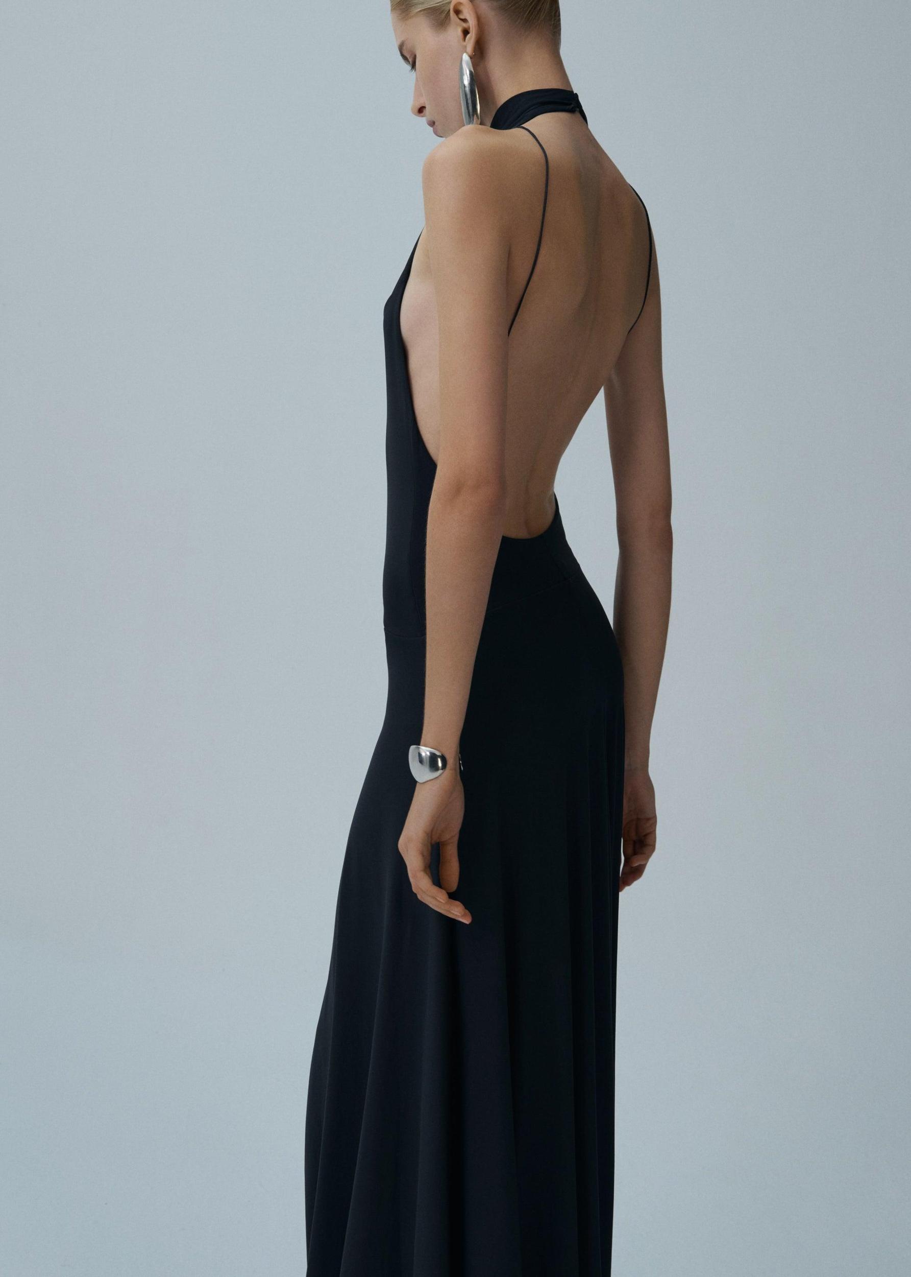 High neck cupro midi dress in grey Product Image