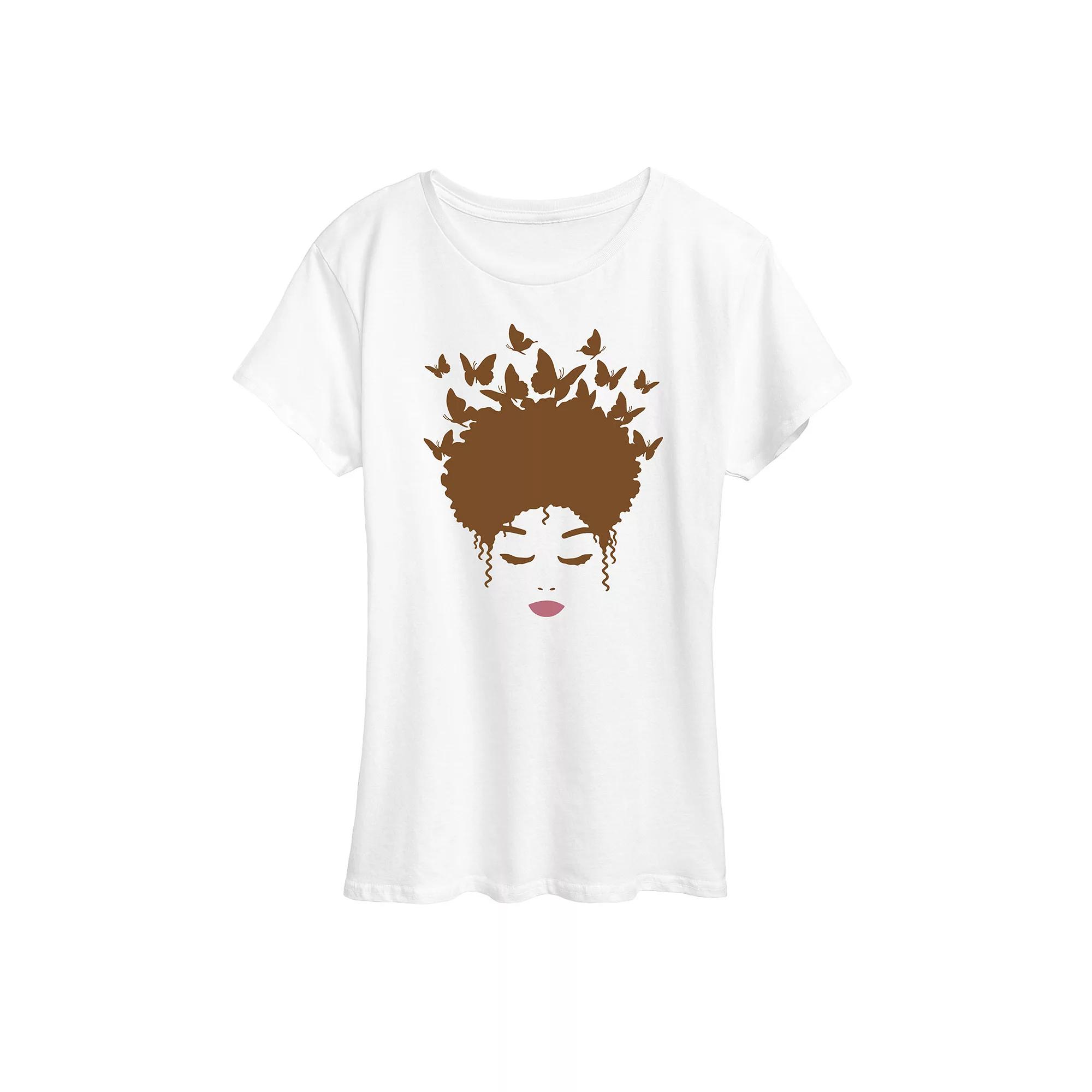 Women's Brown Butterfly Hair Graphic Tee,  Product Image