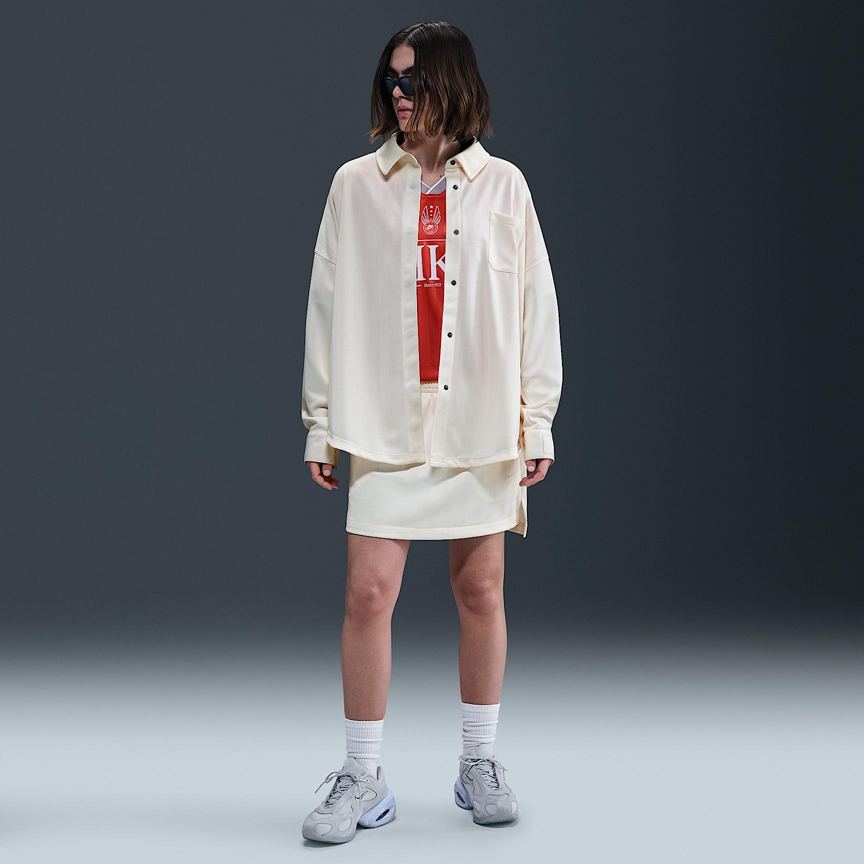 Womens Nike Sportswear Oversized Jacquard Striped Button-Down Shirt | HV1956-110 Product Image