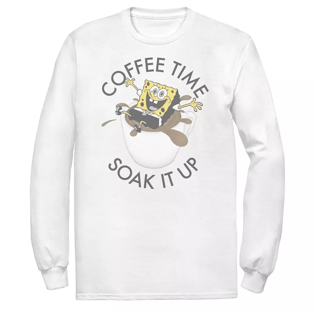 Men's Spongebob Coffee Time Soak It Up Portrait Long Sleeve Tee,  Product Image