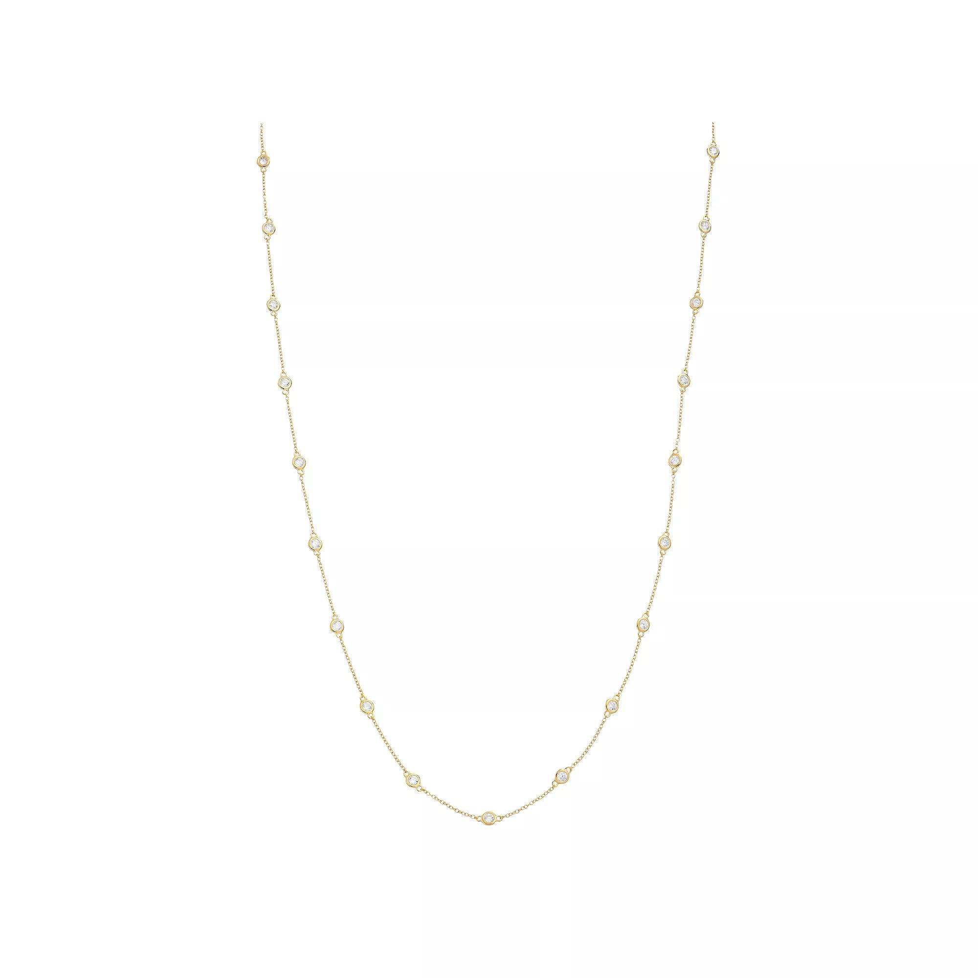 Sterling Silver Cubic Zirconia Station Necklace, Women's, Size: 24", Gold Tone Product Image