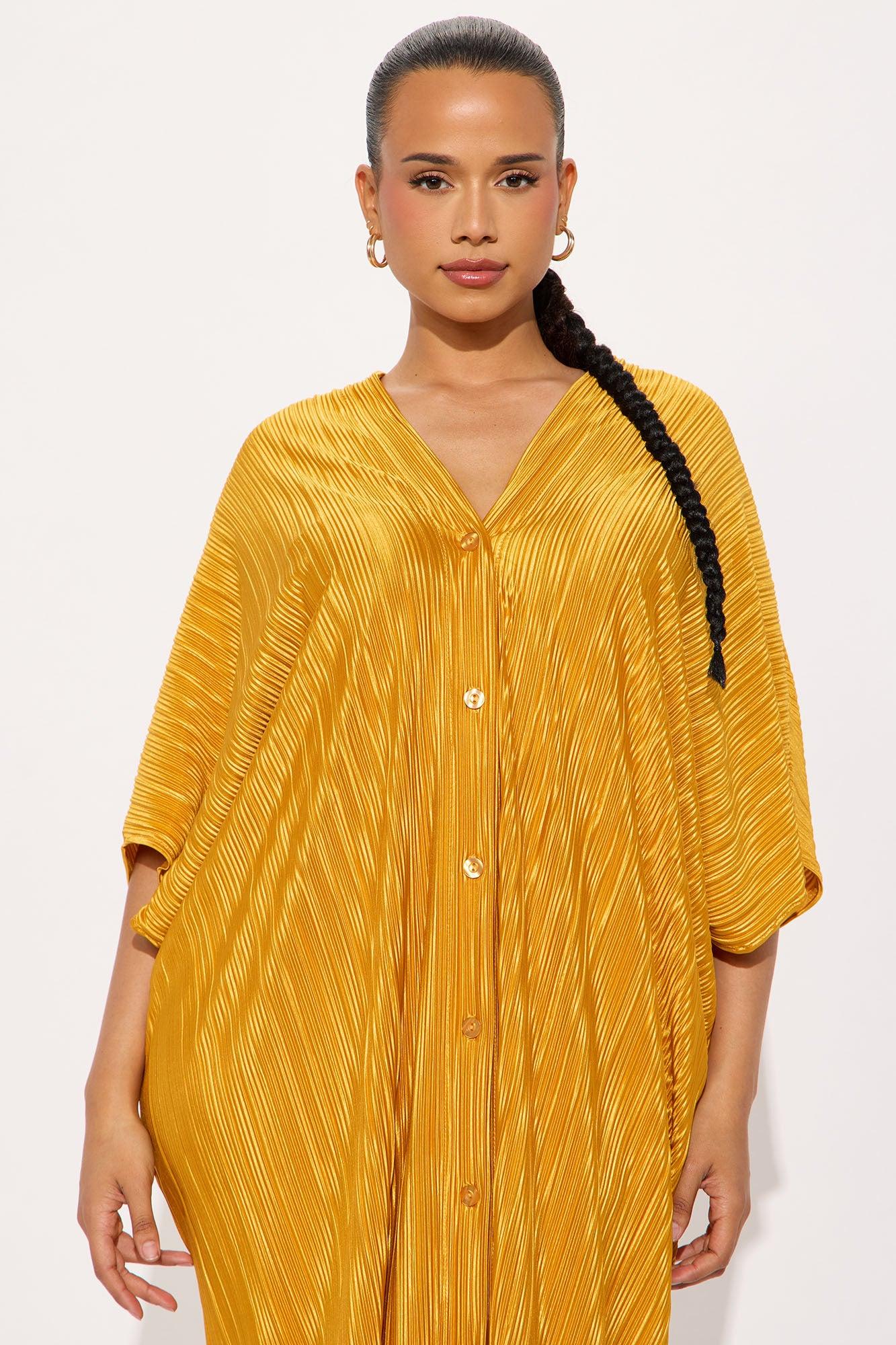 Isa Plisse Maxi Shirt Dress - Mustard Female Product Image