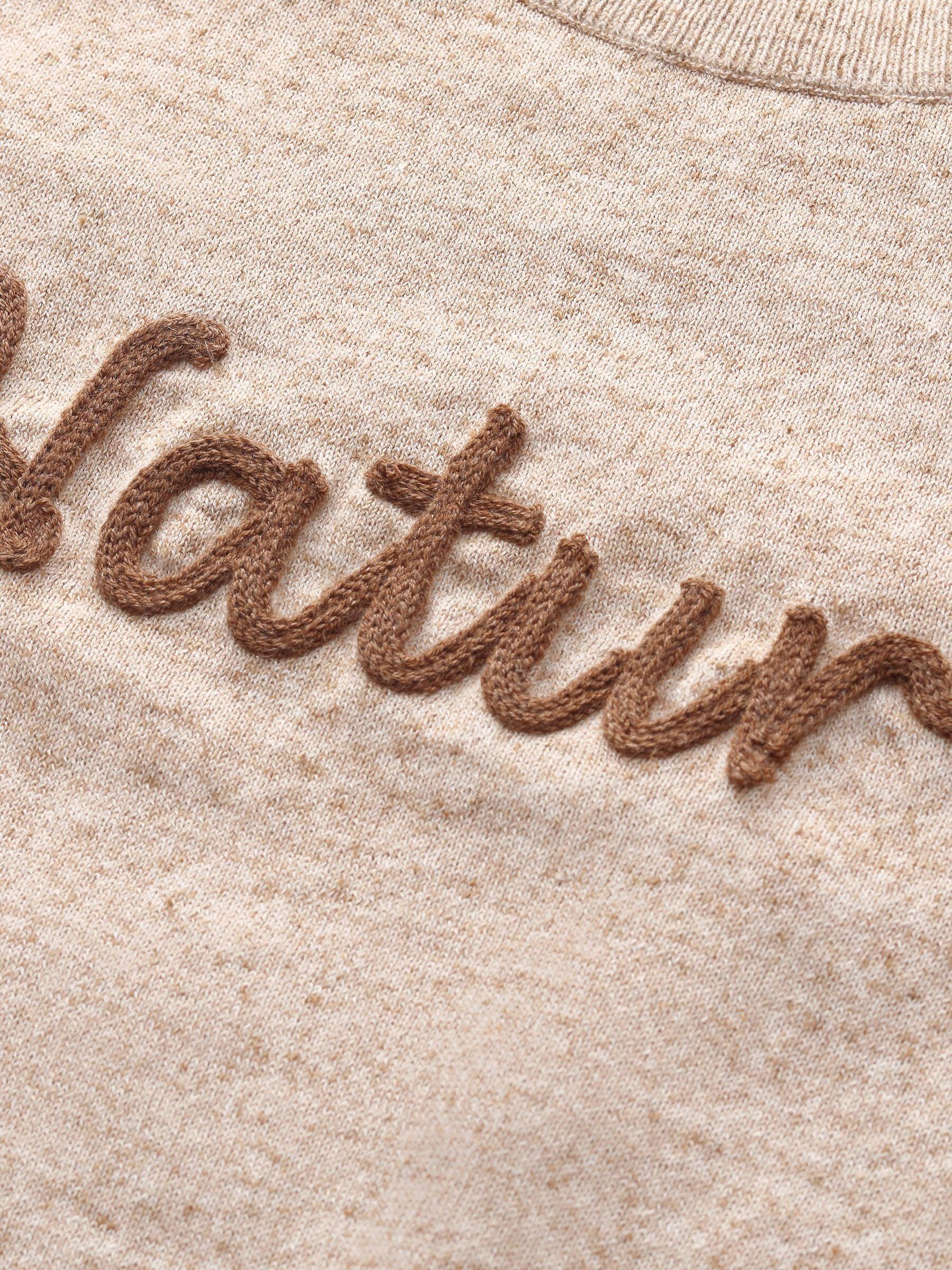 Linen Blend Letter Embroidered Women Knit Top Product Image