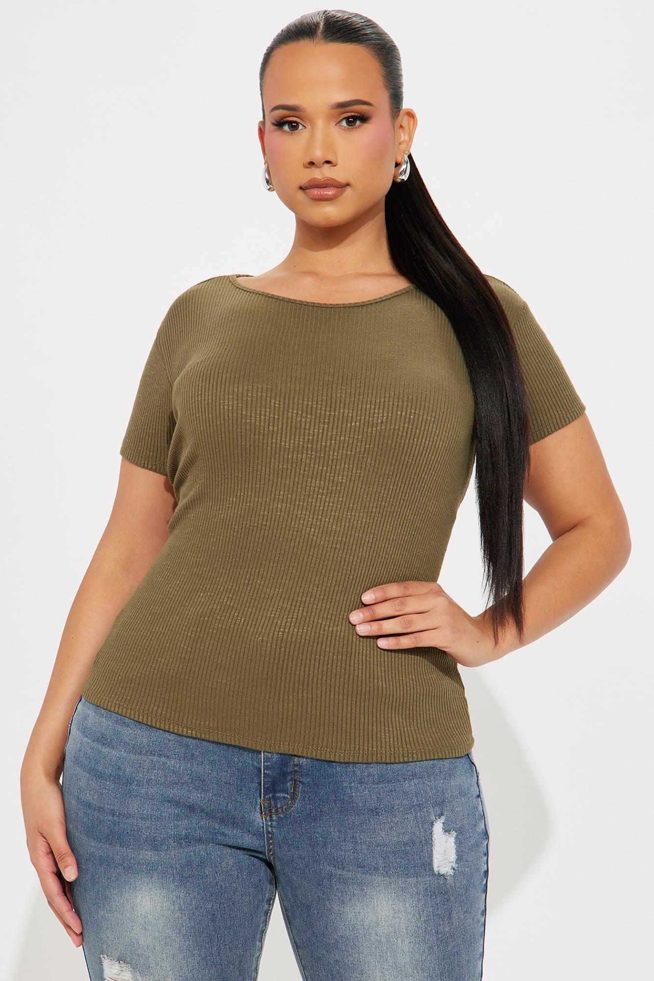 Rachel Ribbed Short Sleeve Tee - Olive Product Image