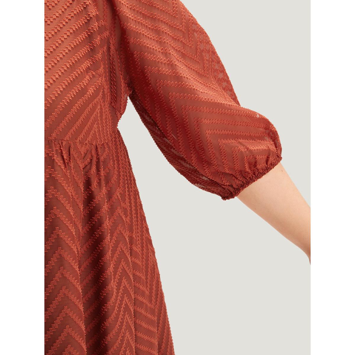 Plus Size Plisse Solid Square Neck Lantern Sleeve Dress Rust Women Office Lined Square Neck Half Sleeve Curvy Midi Dress BloomChic 18-20/2X Product Image