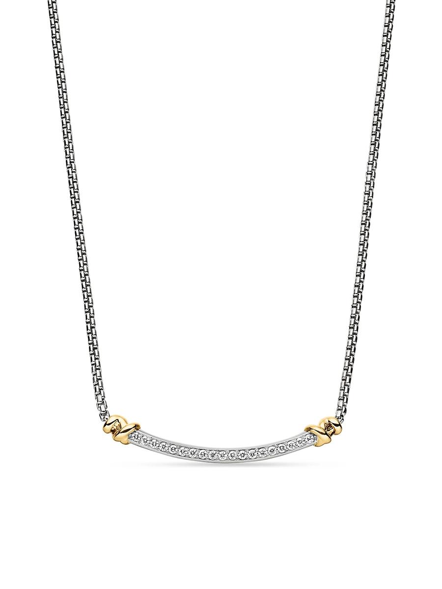 David Yurman Sterling Petite Helena Station Necklace with 18K Yellow Gold & Diamonds, 17 Product Image