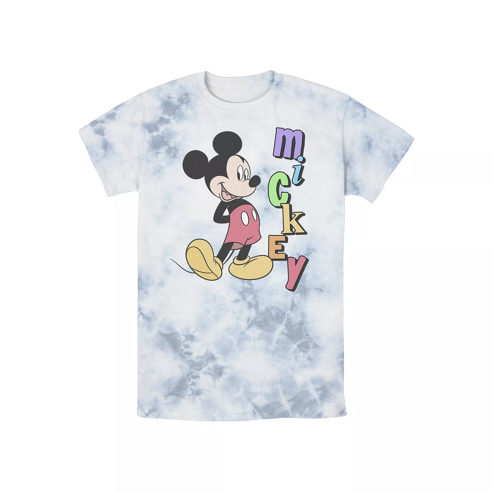 Men's Disney Mickey Standing Vertical Rainbow Name Bomabrd Wash Tee,  Product Image