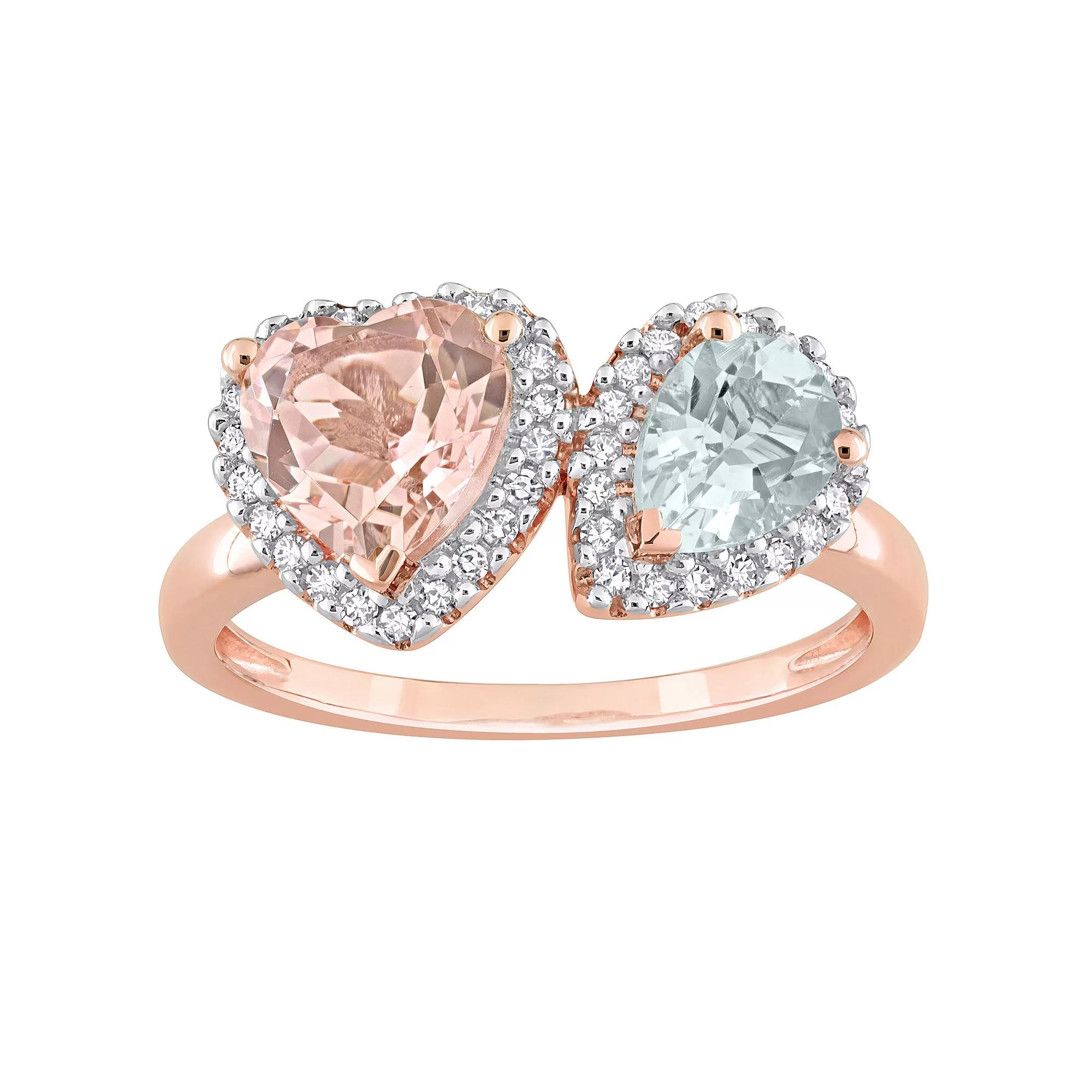 Stella Grace 14K Rose Gold Morganite, Aquamarine & 1/5 Carat T.W. Diamond Ring, Women's,  Product Image