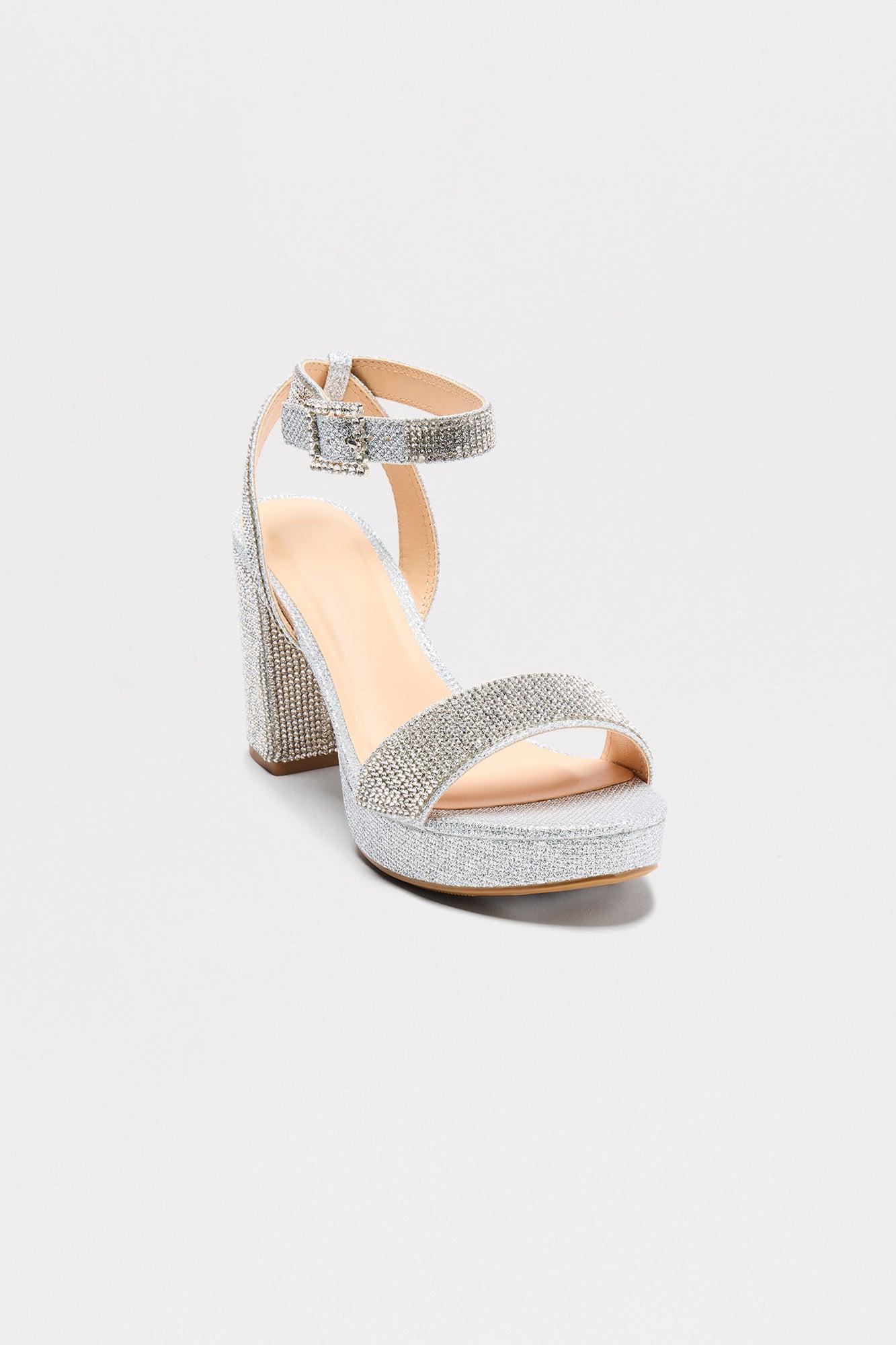 Brissie Rhinestone Ankle Strap Heels - Silver Female Product Image