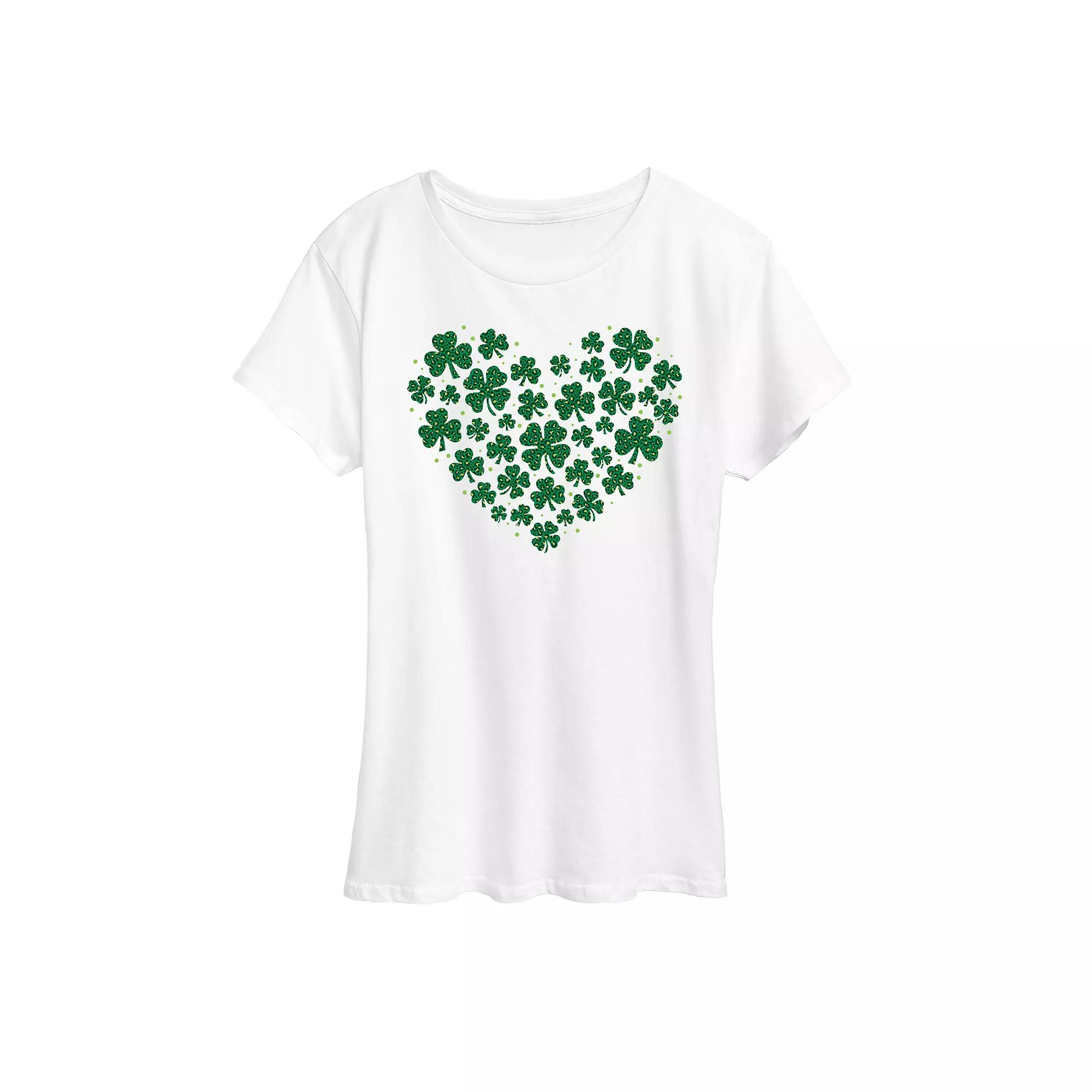 Women's Leopard Print Shamrock Heart Graphic Tee,  Product Image