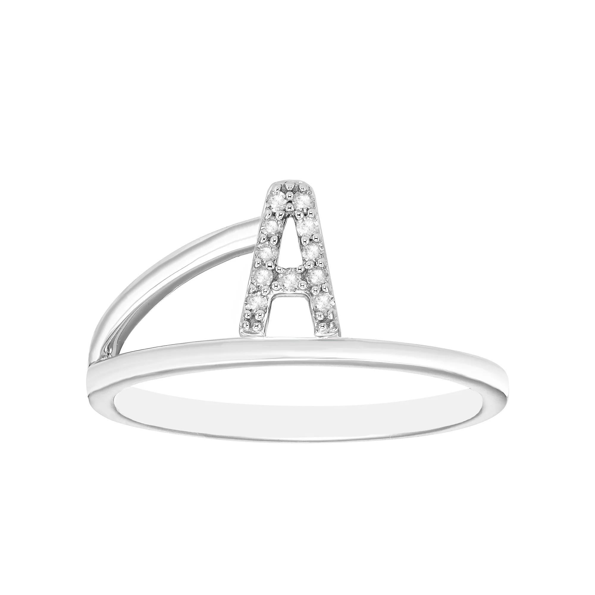 Boston Bay Diamonds Sterling Silver Diamond Accent Letter Initial Split Shank Ring, Women's, Size: 6, Silver Tone A Product Image
