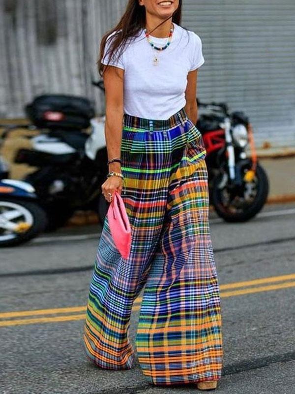 Stylish Selection Wide Leg Loose Checkerboard Printed Casual Pants Bottoms Product Image