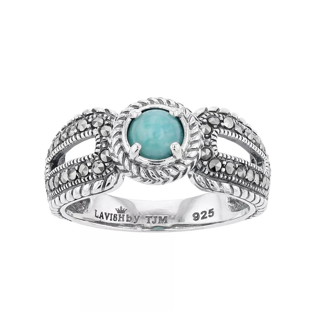 Lavish by TJM Sterling Silver Amazonite & Marcasite Ring, Women's, Size: 8 Product Image