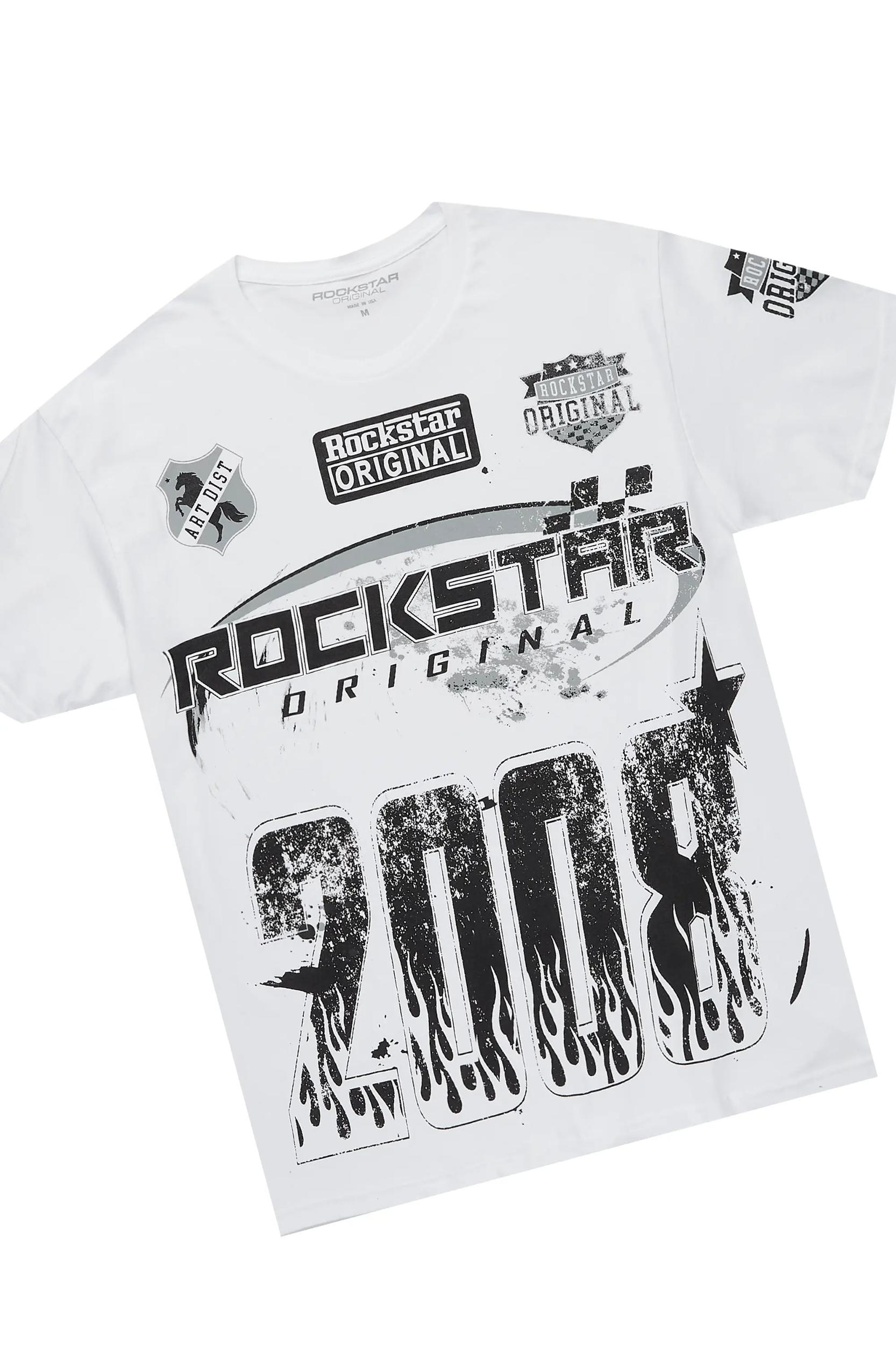 Amos White/Orange T-Shirt/Stacked Baggy Track Pant Set Male Product Image